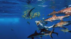 깃대돔과 상어 무리