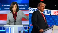 民主党のハリス候補（左）と共和党のトランプ候補
