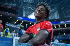 O influenciador americano IShowSpeed comparece à partida entre Argentina e Egito pelas oitavas de final da Copa do Mundo da Fifa de 2026, no Estádio de Atlanta, nos Estados Unidos, no dia 7 de julho de 2026