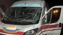 Розбита машина швидкої після атаки дрона