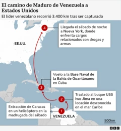 Mapa del camino de Maduro de Venezuela a Estados Unidos.