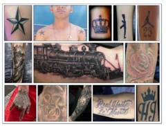 Imagens das tatuagens de supostos membros da gangue Tren de Aragua que aparecem na apresentação do Departamento de Segurança Pública do Texas