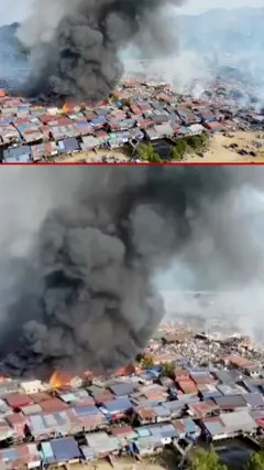 मलेशियाको गाउँमा लागेको आगो।