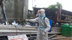 कीटनाशक छरिरहेका एक व्यक्ति