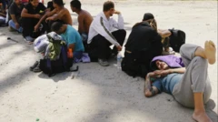 مهاجرون يجلسون على الأرض