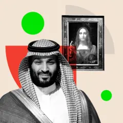 Montage montrant Mohammed ben Salmane aux côtés du Salvator Mundi
