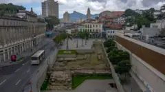 Vista aérea del sitio arqueológico del Muelle de Valongo, Patrimonio de la Humanidad de la UNESCO, en Río de Janeiro.