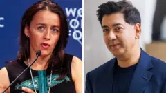 写真が左右に2分割され、左には袖なしの黒基調の服を着たメルフォード氏、右には紺色のジャケットを着たアフメド氏が写っている。ともに胸から上の写真