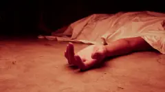 The dead woman's body. Focus on hand, red tone color processed