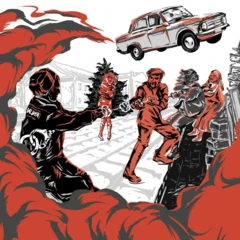 Ilustración de dos hombres peleando.