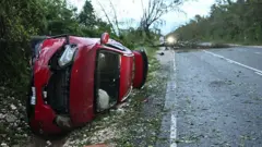 Поврежденный автомобиль у упавшего дерева после урагана «Мелисса» на Ямайке, 28 октября 2025 года.