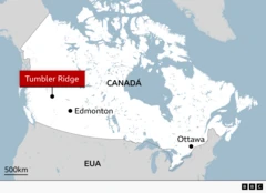 Mapa mostra a localização da escola, no oeste do Canadá.