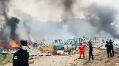 စက်ရုံပေါက်ကွဲမှုဖြစ်ပြီးနောက် နေရာတချို့ မီးလောင်နေတဲ့မြင်ကွင်း