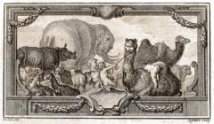 Ilustración con animales y querubines