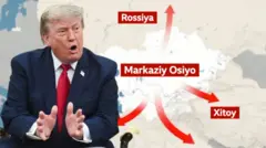 АҚШ Президенти Доналд Трамп харита ёнида. 
