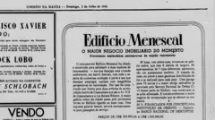 Classificado anuncia Edifício Menescal e diz que ele tem 'uma garage para 70 carros e o maior abrigo anti-aéreo já aprovado pelo Serviço Nacional de Defesa Civil'
