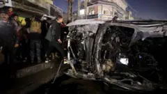 Bağdat'taki İHA saldırısında vurulan araç.