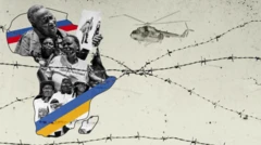 Коллаж с колючей проволокой, вертолетом, флагами России и Украины и плачущими африканскими женщинами с фотографиями солдат.