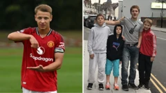 Коллаж с фото Амира Ибрагимова в форме «Манчестер Юнайтед» слева и групповым фото всех четверых братьев Ибрагимовых справа