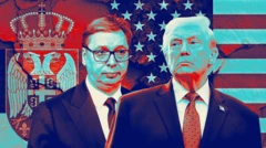 Vučić i Tramp sa zastavama, ilustracija