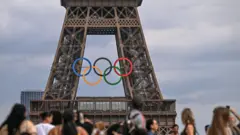 Eiffel Tower with Olympic rings