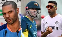 शिखर धवन, डेविड वॉर्नर और रविचंद्रन अश्विन (बाएं से दाएं)