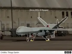 Un dron Reaper estadounidense fotografiado en la pista del aeropuerto Rafael Hernández de Puerto Rico.