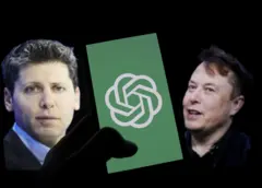Sam Altman (solda) ChatGPT logosu ve Elon Musk