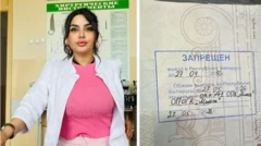 مهر دیپورت سی ساله روی گذرنامه خانم خدادادی و عکسی از او در دانشگاه