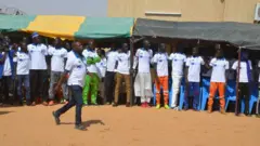 A group of ex-boko haram fighters afta dem don pass through di deradicalisation and rehabilitation program for Borno State