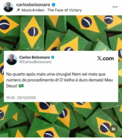 Post de Carlos Bolsonaro infomando que o concluiu mais uma cirurgia