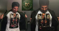 Fotos de Marcos Do Val com camiseta com estampa que mostra montagem de Alexandre de Moraes na prisão