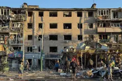 Uno de los edificios dañados por los bombardeos del 30 de agosto.