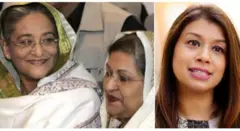 শেখ হাসিনা (বায়ে), তার সাথে তার বোন শেখ রেহানা, ডান পাশে টিউলিপ সিদ্দিক