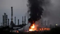 Fogo e fumaça em fábrica