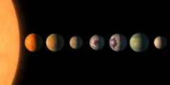 Esta ilustração artística mostra como o sistema planetário TRAPPIST-1 pode ser