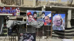 تصویر پوتین، اسد، خامنه‌ای و حسن نصرالله در دیر زور