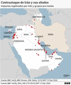 Un mapa en el que se ve la contraofensiva de Irán en lel Golfo Pérsico