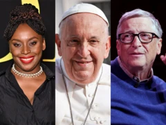 Colagem com fotosbônus de esporte - betspeedChimamanda Ngozi Adichie, Papa Francisco e Bill Gates