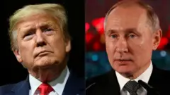 Комбіноване фото Дональда Трампа ліворуч і Володимира Путіна праворуч, Гетті 