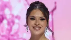 Miss Finland Sarah Dzafce presents on stage during the Miss Universe 2025 official welcome event in Bangkok, Thailand, on 5 November