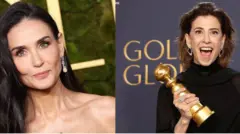 Demi Moore e Fernanda Torressite das apostasuma montagem com fotos tiradas na premiação do Globosite das apostasOuro.