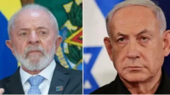 Colagem de Lula e Netanyahu