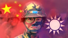 Ilustração mostra soldado entre bandeira da China ejogo ganhar dinheiro pixTaiwan