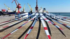 Pás de turbinas eólicas em um navio, seguindo para instalação offshore