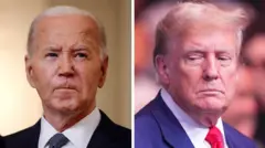 Duas fotos separadas de Joe Biden e Donald Trump