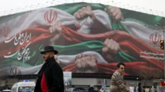 لوحة إعلانات عليها العلم الإيراني 