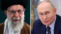 Колаж - портрети Алі Хаменеї та Володимира Путіна