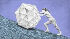 crtež devojke koja gura kamen uz brdo, kao Sizif