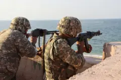 इस्लामिक रिवोल्यूशनरी गार्ड कोर के नेवी सदस्य दक्षिण ईरान में एक अभ्यास में हिस्सा लेते हुए. ये तस्वीर 17 जनवरी 2023 की है.